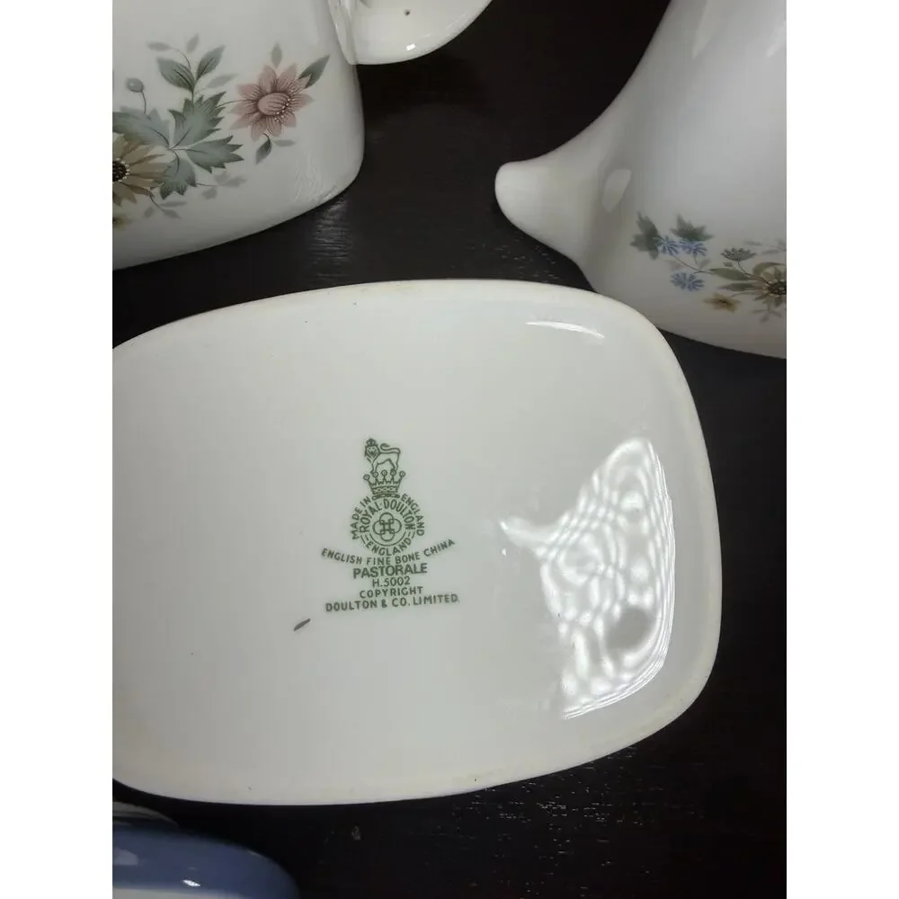 Royal Doulton Pastorale Tea Set of Teapot Creamer and Sugar Bowl with LId